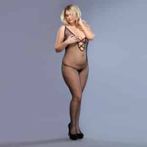 Leg Avenue Netz-Bodystocking mit V-Ausschnitt schwarz