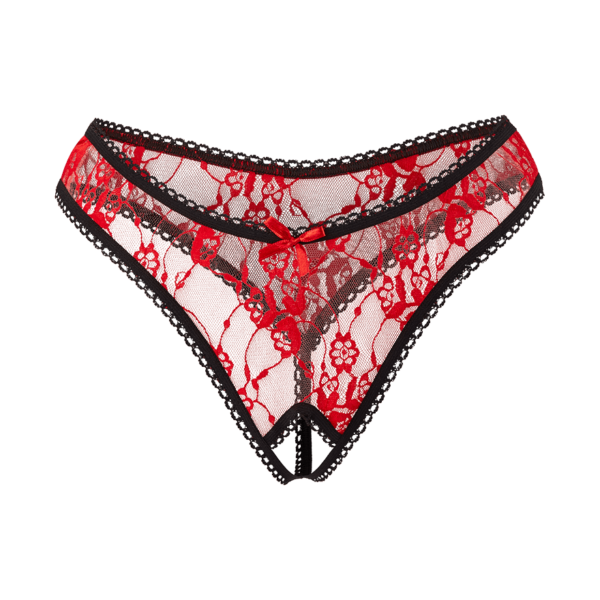 Rimba Sexy Ouvert-String mit Ziernaht und Spitze rot | schwarz