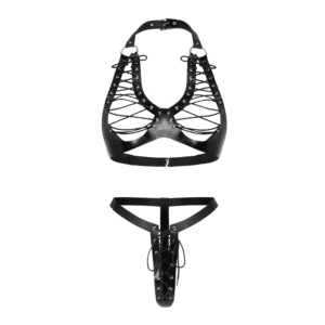 Rimba Leder-Bikini mit Schnürung schwarz