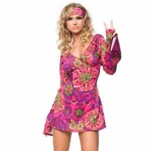 Leg Avenue Buntes Hippie-Kleid mit Stirnband