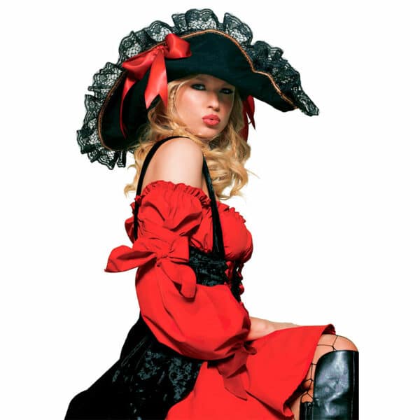 Leg Avenue Piraten-Hut mit breiter Spitzenkrempe schwarz | rot
