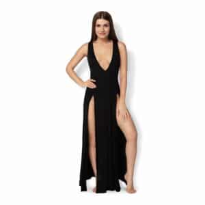 Leg Avenue Deep V Dual Slit Maxi Dress schwarz