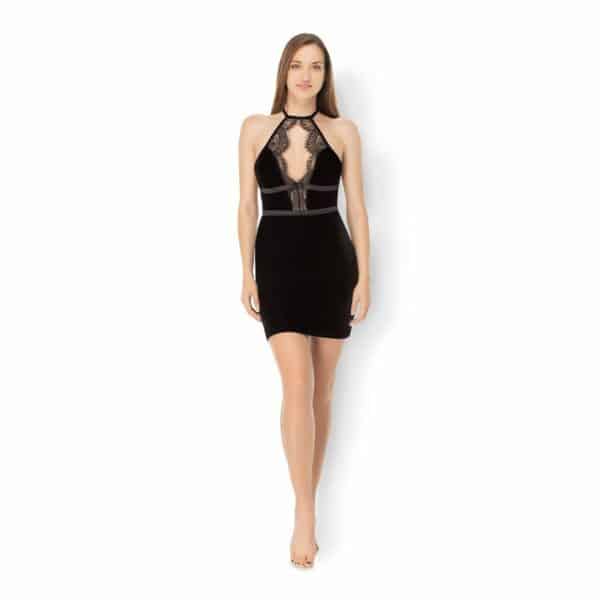 Leg Avenue Velvet Backless Halter Mini Dress schwarz