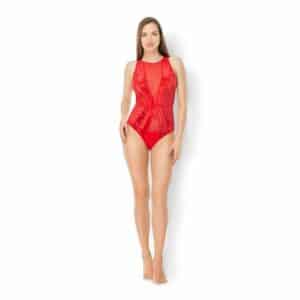 Leg Avenue Velvet & Lace Bodysuit rot