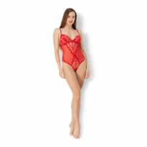 Leg Avenue Lace & Mesh Teddy rot