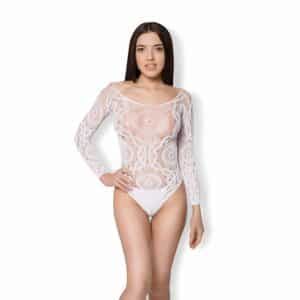 Leg Avenue Crochet Lace Long Sleeved Teddy weiß