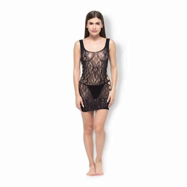 BeWicked Lingerie Leo-Kleid mit seitlichem Netz-Muster schwarz